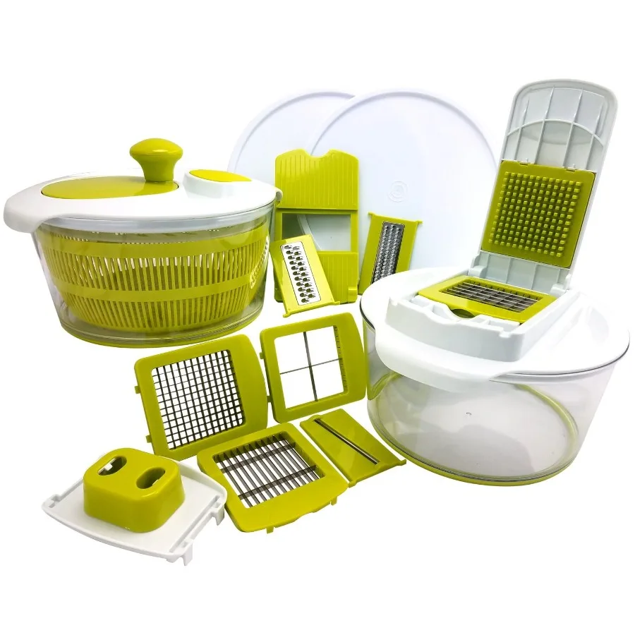 MegaChef 10in1 MultiUse Salad Spinning Slicer Dicer and Chopper with Interchangeable Blades and Storage Lids
MegaChef 10in1 MultiUse Salad Spinning Slicer Dicer and Chopper with Interchangeable Blades and Storage Lids