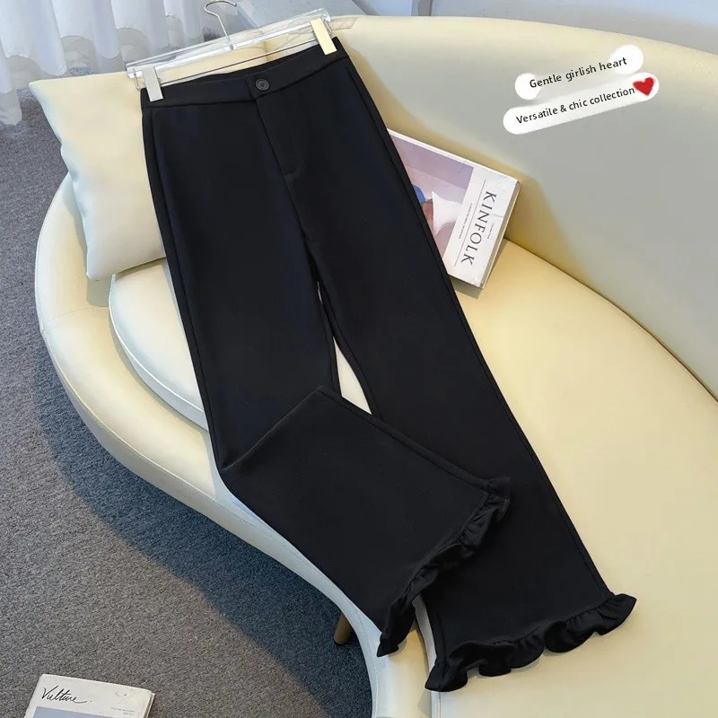 High Waist Flared Straight Leg Pants Women's Korean Style Spring Casual Loose Fit Trousers with Black Mushroom Trim
High Waist Flared Straight Leg Pants Women's Korean Style Spring Casual Loose Fit Trousers with Black Mushroom Trim