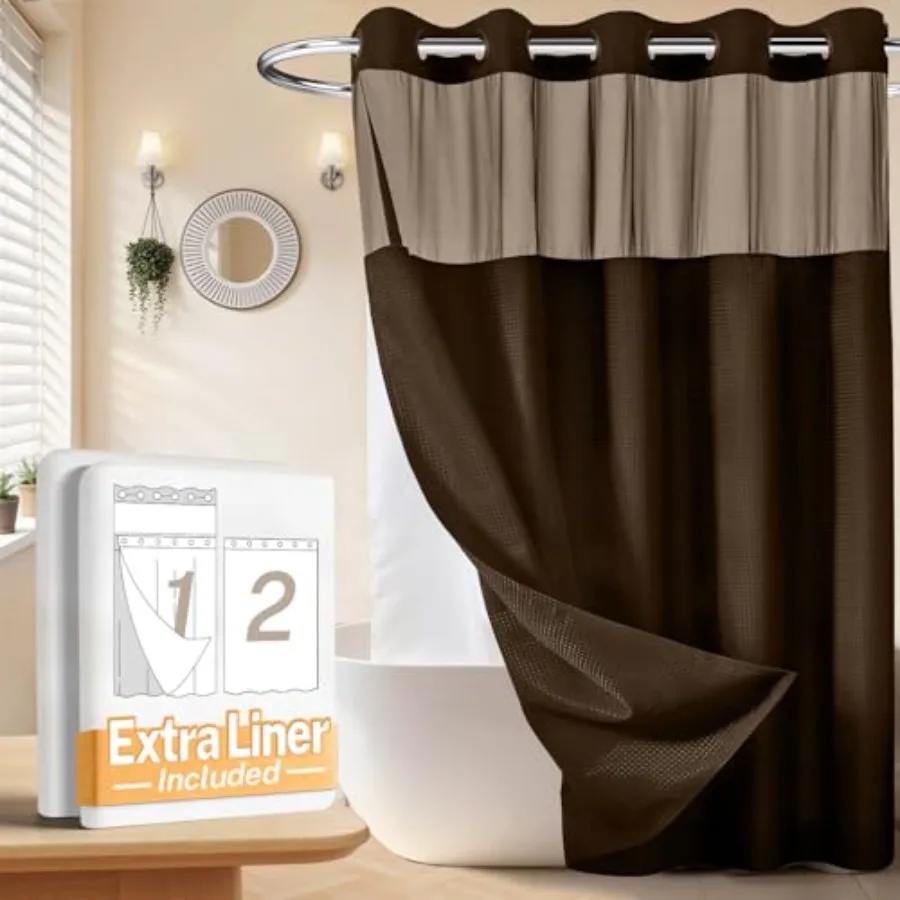 No Hooks Waffle Weave Shower Curtain with 2 Peices Snap in Replacement Liner Bathroom Curtains Shower Set - 71W x 74H Hotel Gra
No Hooks Waffle Weave Shower Curtain with 2 Peices Snap in Replacement Liner Bathroom Curtains Shower Set - 71W x 74H Hotel Gra