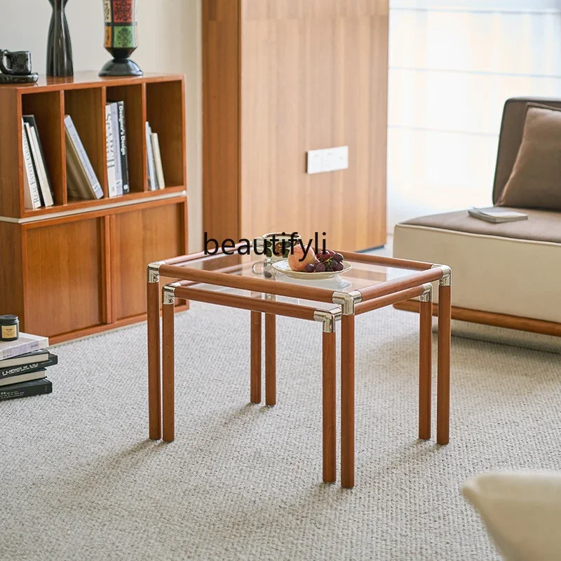Set of glass coffee table combination, solid wood table, living room sofa side table, modern
Set of glass coffee table combination, solid wood table, living room sofa side table, modern