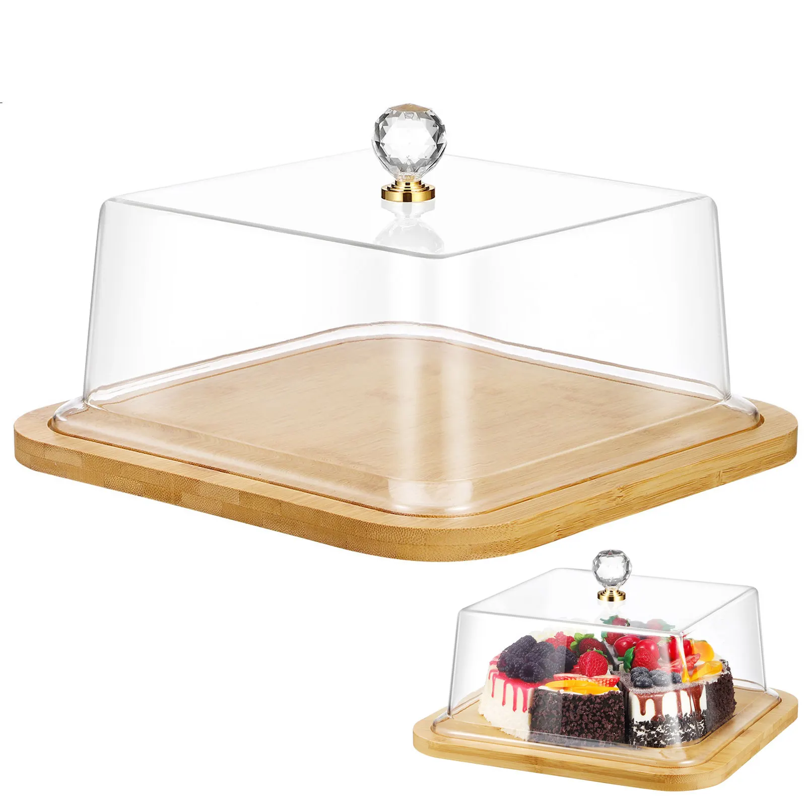 Elegant Clear Acrylic Lid Cake Plate Server with Natural Wood Base Household Dessert Display Tray for Cake Shop Party Supplies
Elegant Clear Acrylic Lid Cake Plate Server with Natural Wood Base Household Dessert Display Tray for Cake Shop Party Supplies