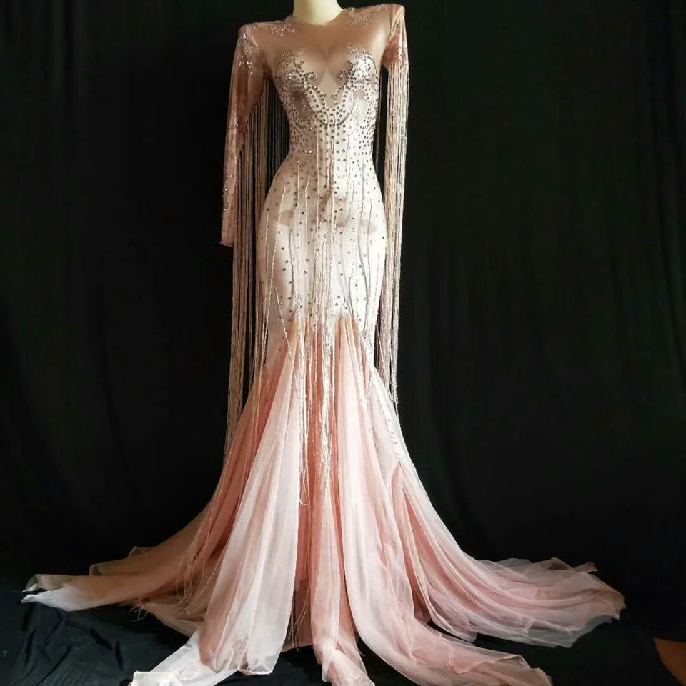 Pink Long Dress Women Prom Elegant Mermaid Evening Dresses With Fringe Rhinestone Tassel Rave Festival Outfit Drag Queen Costume
Pink Long Dress Women Prom Elegant Mermaid Evening Dresses With Fringe Rhinestone Tassel Rave Festival Outfit Drag Queen Costume