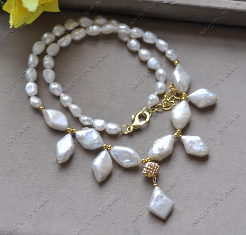 Z12962 19" 16mm White Baroque Diamond Shape Coin Freshwater Pearl Necklace Pendant
Z12962 19" 16mm White Baroque Diamond Shape Coin Freshwater Pearl Necklace Pendant