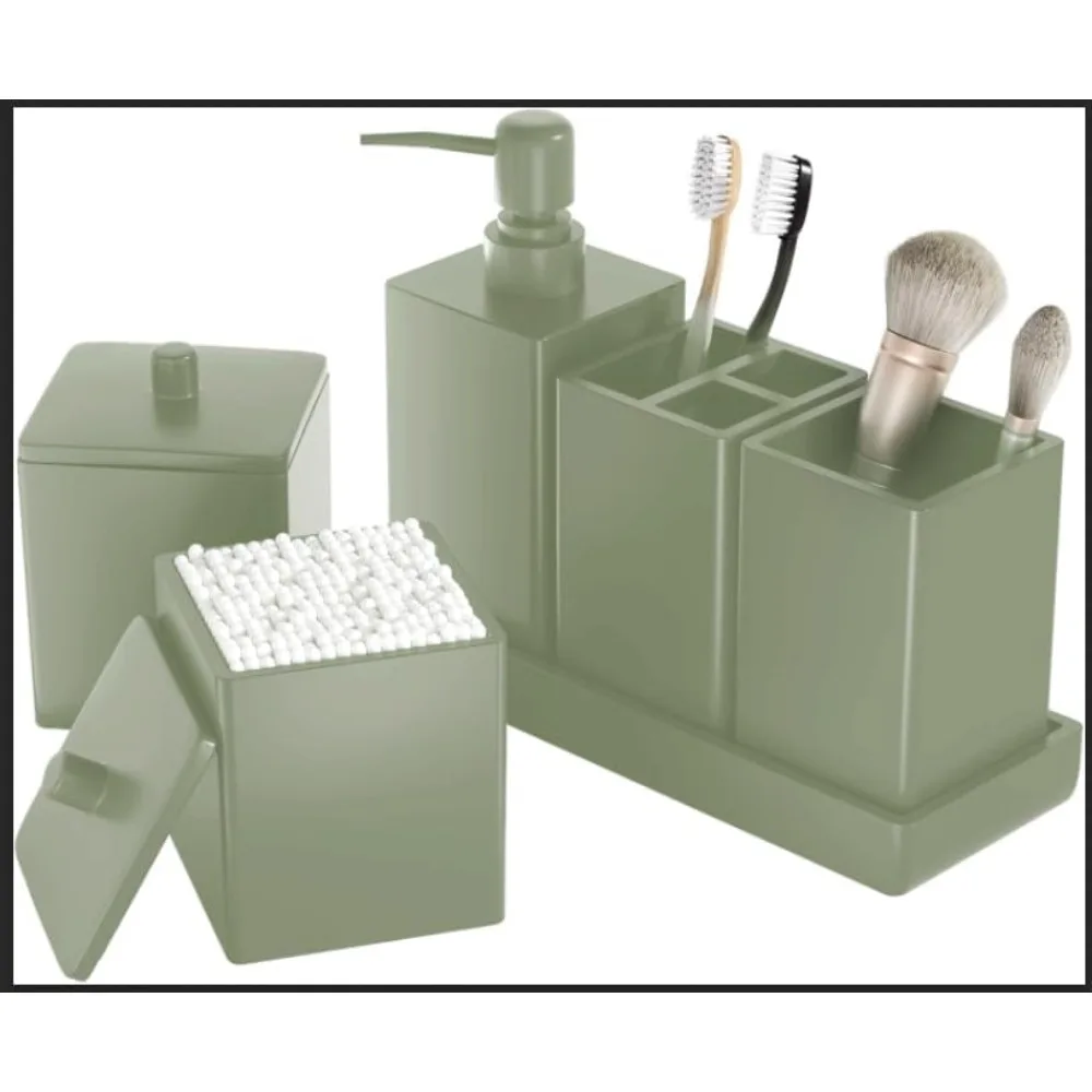 Bathroom Accessories Set Resin 6PCS, Square Toothbrush Holders Set Complete with Soap Dispenser, Vanity Tray, Tumbler, Cups and
Bathroom Accessories Set Resin 6PCS, Square Toothbrush Holders Set Complete with Soap Dispenser, Vanity Tray, Tumbler, Cups and