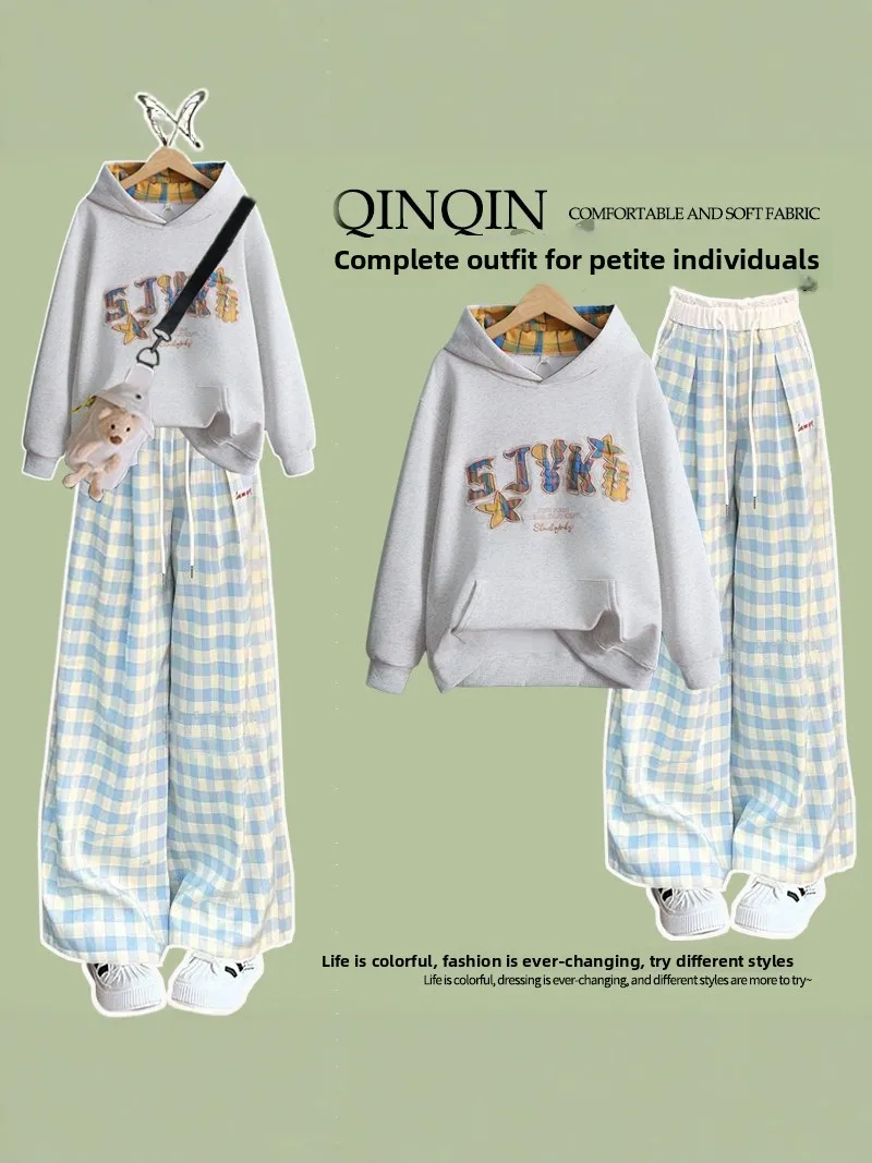 Plaid Embroidered Hoodie And Pants Set Women's Spring Autumn Loose Fit Outfit Casual Wear School Style Two Piece Suit
Plaid Embroidered Hoodie And Pants Set Women's Spring Autumn Loose Fit Outfit Casual Wear School Style Two Piece Suit