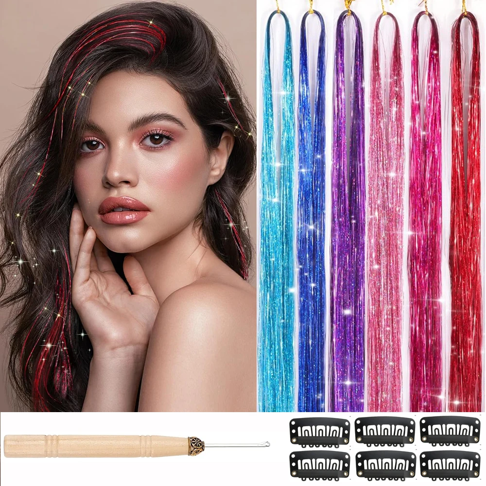 6 Colors Tinsel Hair Extension Heat Resistant With Tools(6pcs hair clips ,1pcs crochet hook),47 Inches 200 Fairy Hair extension
6 Colors Tinsel Hair Extension Heat Resistant With Tools(6pcs hair clips ,1pcs crochet hook),47 Inches 200 Fairy Hair extension
