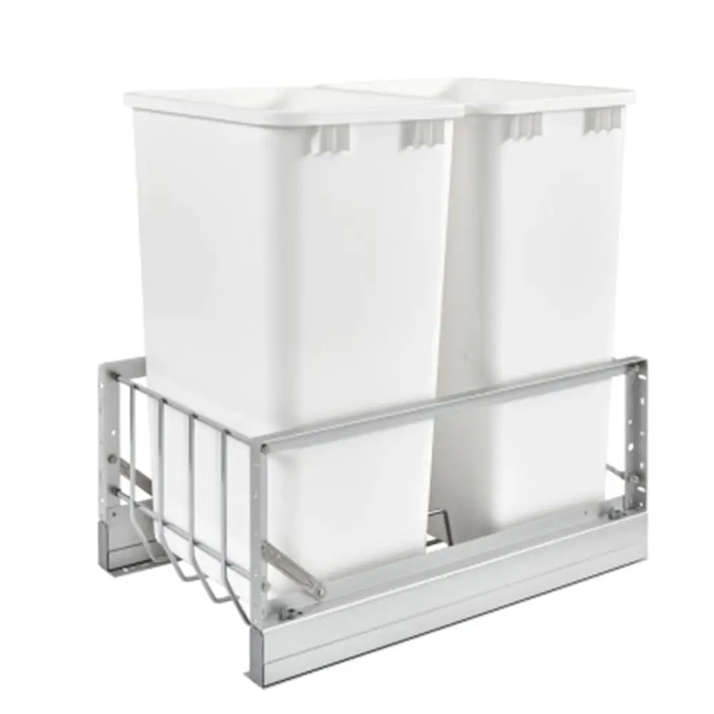 Dual Pullout Trash Bin Storage Cabinet with Soft-Close Drawers, 50 Qt Capacity, Silver and White
Dual Pullout Trash Bin Storage Cabinet with Soft-Close Drawers, 50 Qt Capacity, Silver and White