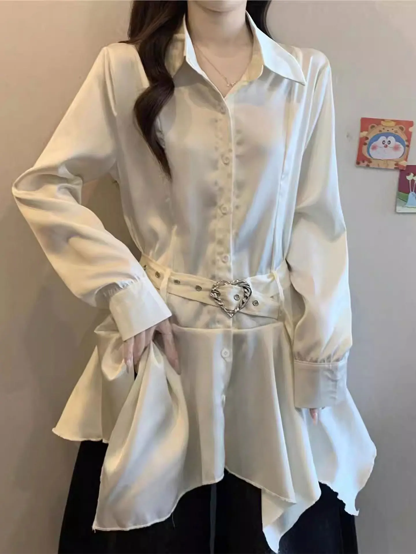 Slimming Long Sve White irt Women's Spring Large Size Fro Cover Belly Waist Inward Dr Korean Sle Commute irt
Slimming Long Sve White irt Women's Spring Large Size Fro Cover Belly Waist Inward Dr Korean Sle Commute irt