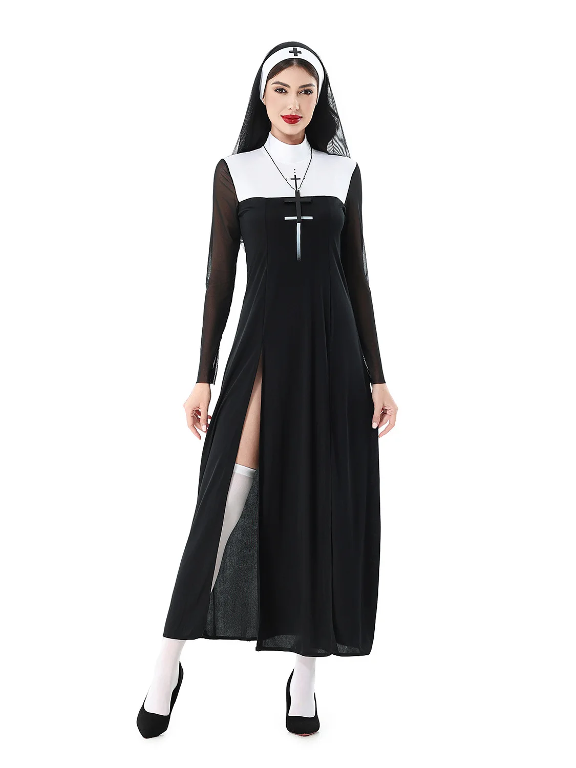Sexy Pure Desire Nun Costume Dark Gothic Nurse Outfit Performance Cosplay Halloween Pure Polyester Stage Costume Women's Fashion
Sexy Pure Desire Nun Costume Dark Gothic Nurse Outfit Performance Cosplay Halloween Pure Polyester Stage Costume Women's Fashion
