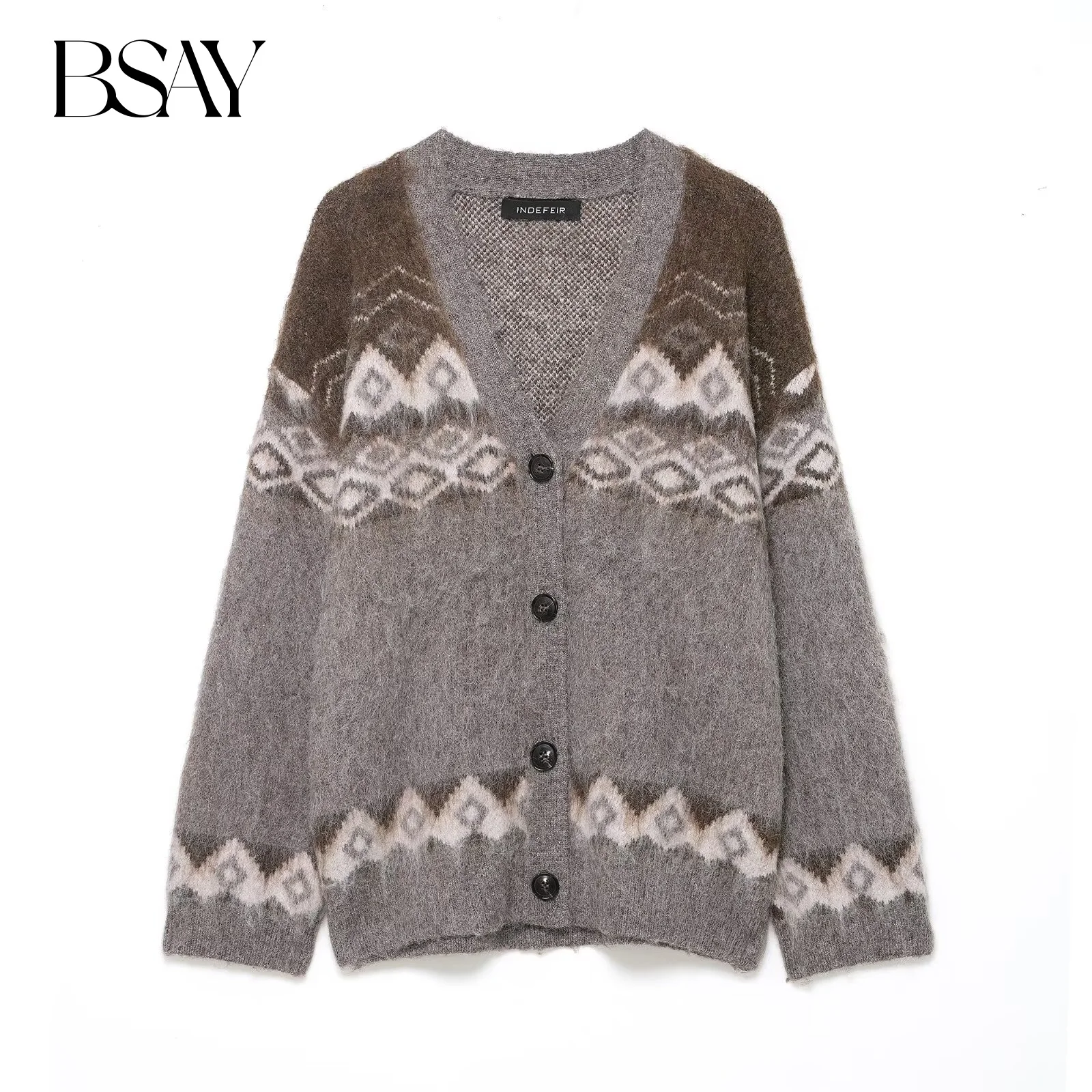 BSAY жаккардовый вязаный кардиган, свитер, пальто для женщин, модная осенне-зимняя однобортная куртка с длинными рукавами и v-образным вырезом
BSAY жаккардовый вязаный кардиган, свитер, пальто для женщин, модная осенне-зимняя однобортная куртка с длинными рукавами и v-образным вырезом