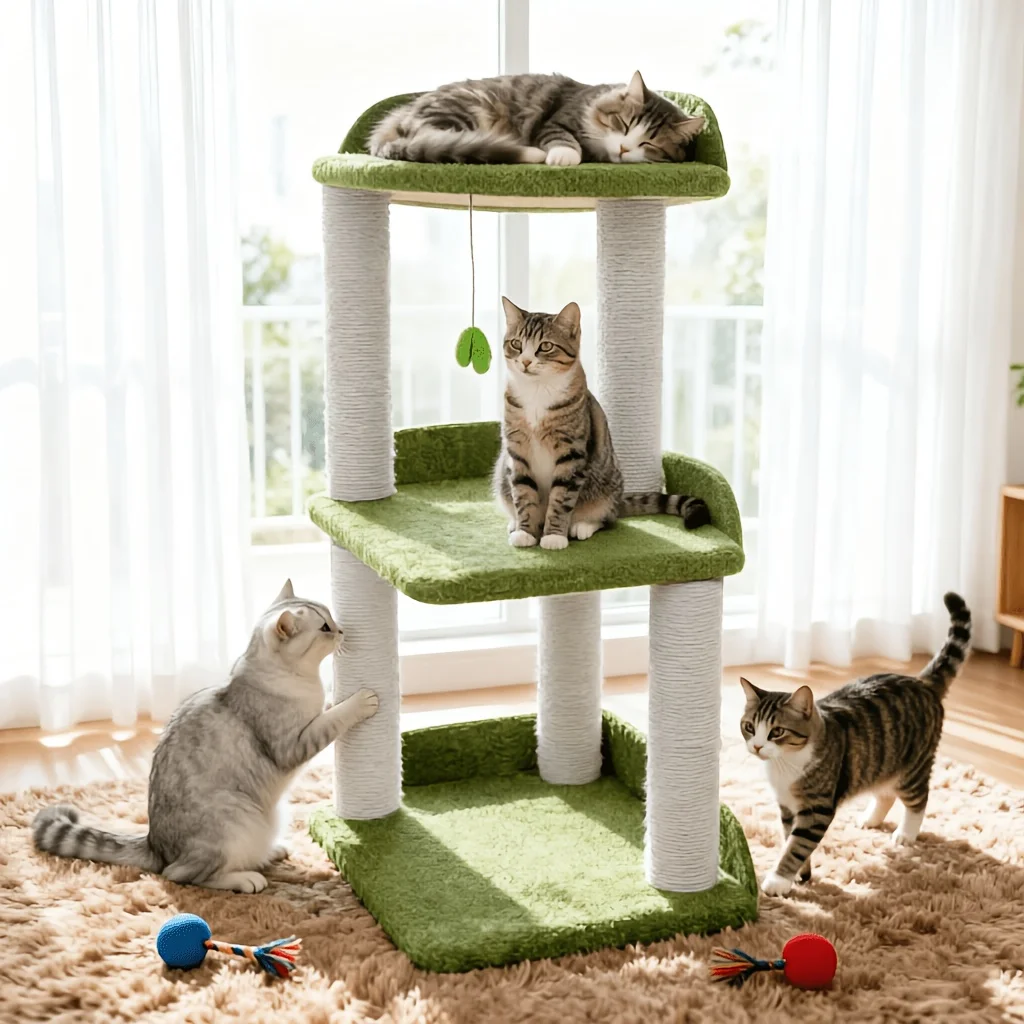 Multi-Level Cat Tree with Wood & Sisal Scratching Post, 3-Tier Cat Tower Suitable for All Breeds, Spacious Cat House with Platforms, Beds, Climbing Activity for Indoor Cats - Modern Furniture for Feline Spaces
Multi-Level Cat Tree with Wood & Sisal Scratching Post, 3-Tier Cat Tower Suitable for All Breeds, Spacious Cat House with Platforms, Beds, Climbing Activity for Indoor Cats - Modern Furniture for Feline Spaces