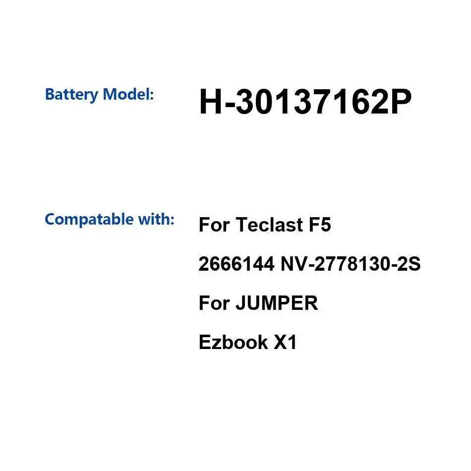 Безопасный аккумулятор для ноутбука H-30137162P Teclast F5 2666144 NV-2778130-2S Jumper Ezbook X1 3500 мАч надежное питание
Безопасный аккумулятор для ноутбука H-30137162P Teclast F5 2666144 NV-2778130-2S Jumper Ezbook X1 3500 мАч надежное питание