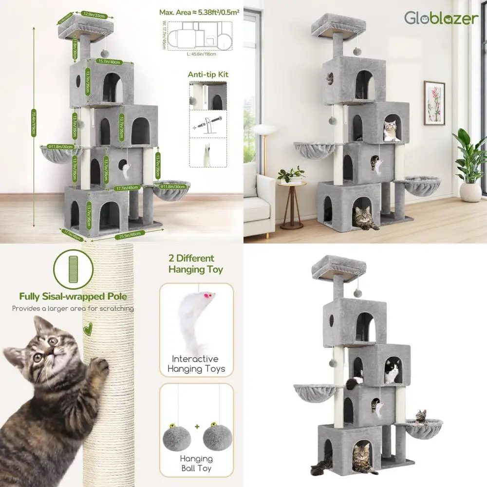 70 Tall Multi-Level Cat Tree with 4 Condos, 3 Scratch Posts, 2 Baskets, Plush Perch, Light Gray F70C
70 Tall Multi-Level Cat Tree with 4 Condos, 3 Scratch Posts, 2 Baskets, Plush Perch, Light Gray F70C