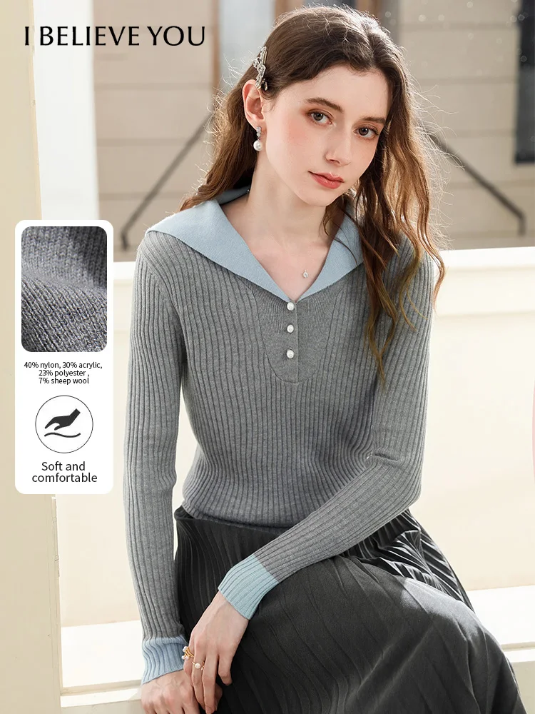 I BELIEVE YOU Long Sleeve Tops for Woman 2025 Autumn Elegant Casual Gray Navy Collar Stud Bead Wool Knitted Sweater 2253146055
I BELIEVE YOU Long Sleeve Tops for Woman 2025 Autumn Elegant Casual Gray Navy Collar Stud Bead Wool Knitted Sweater 2253146055