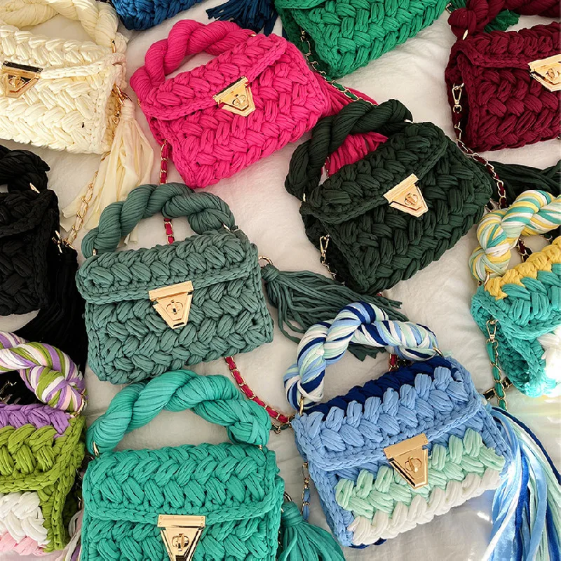 New Handmade Woven Women's Crossbody Bags Thread Hook Knitted Shoulder Bag Colorful Strip Chains Bags for Women Small Purses
New Handmade Woven Women's Crossbody Bags Thread Hook Knitted Shoulder Bag Colorful Strip Chains Bags for Women Small Purses
