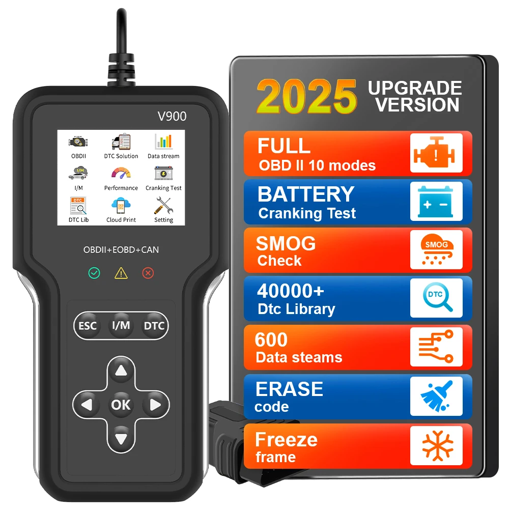 Автомобильный считыватель кодов OBD2 V900 OBD II EOBD сканер кода неисправности четкая проверка системы двигателя тестер батареи автомобильный диагностический инструмент обнаружения
Автомобильный считыватель кодов OBD2 V900 OBD II EOBD сканер кода неисправности четкая проверка системы двигателя тестер батареи автомобильный диагностический инструмент обнаружения