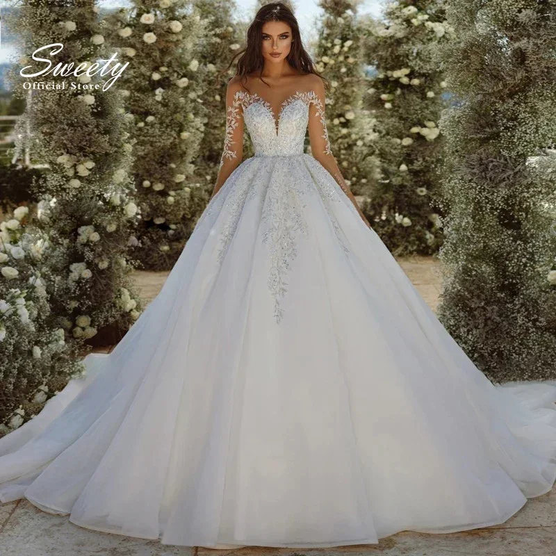 Luxurious Wedding Dress Organza With Embroidery Bead Princess Ballgown Fullsleeve O-Neck Bride Button Vestido Denovia Customized
Luxurious Wedding Dress Organza With Embroidery Bead Princess Ballgown Fullsleeve O-Neck Bride Button Vestido Denovia Customized