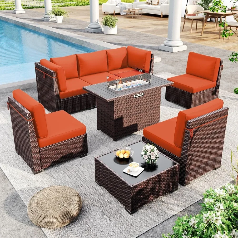 Outdoor Patio Furniture Set with 44" Fire Pit Table Rattan Patio Sectional Sofa Coffee Table,2 Waterproof Covers
Outdoor Patio Furniture Set with 44" Fire Pit Table Rattan Patio Sectional Sofa Coffee Table,2 Waterproof Covers