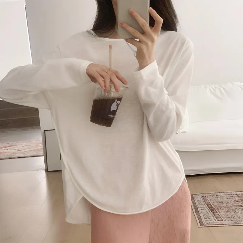 Women Summer Loose Casual Solid Bottoming Shirt Design Sense Top 2024 Summer Thin O Neck Long sleeves Shirt Sun Protection Tees
Women Summer Loose Casual Solid Bottoming Shirt Design Sense Top 2024 Summer Thin O Neck Long sleeves Shirt Sun Protection Tees