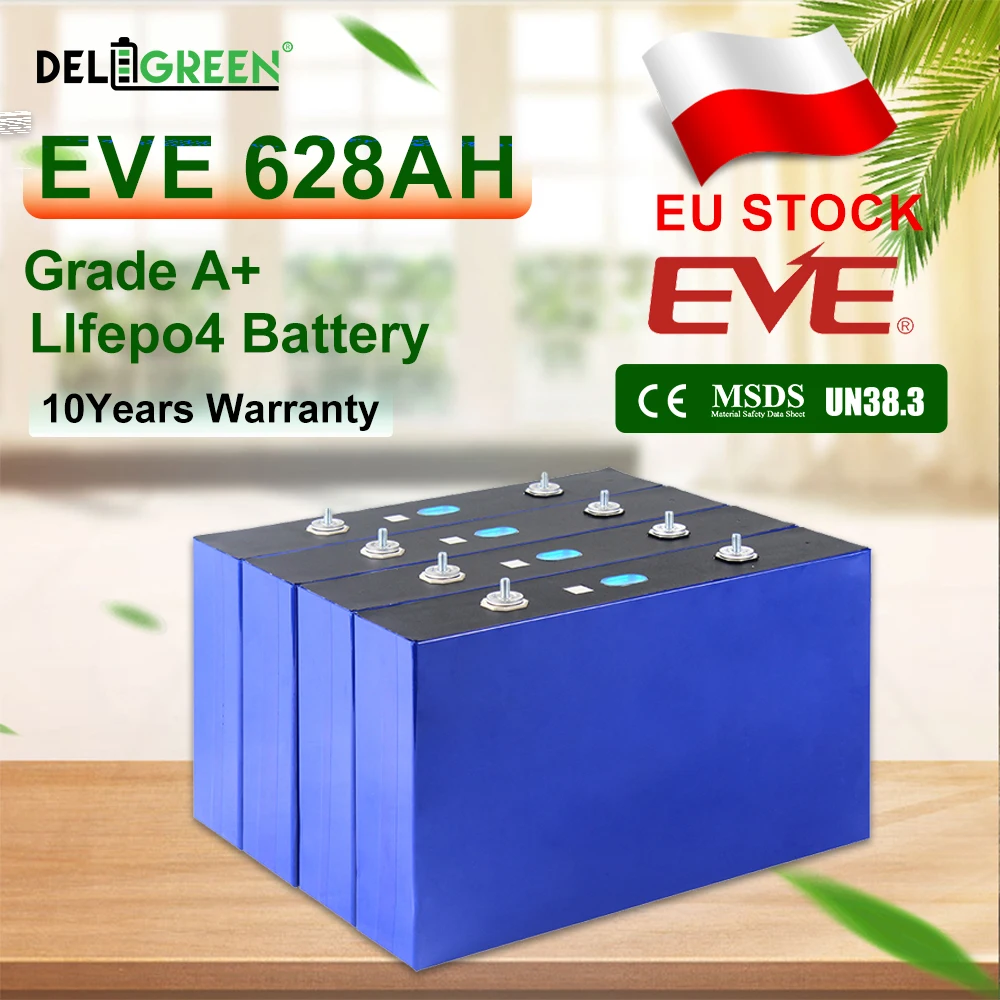 EU Stock EVE MB56 628Ah LiFePO4 Battery 3.2V Prismatic Cells 12000 Cycles 12V 24V 48V 32kWh Battery Pack DIY Solar Energy
EU Stock EVE MB56 628Ah LiFePO4 Battery 3.2V Prismatic Cells 12000 Cycles 12V 24V 48V 32kWh Battery Pack DIY Solar Energy