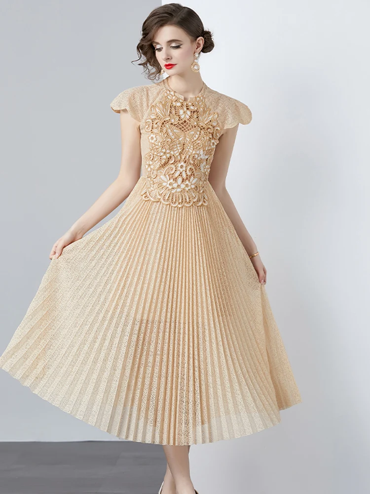 Vintage Fashion Flower Embroidery Pleated Dress 2024 Summer Women Lace Patchwork High Waist Slim Evening Party Dresses Vestidos
Vintage Fashion Flower Embroidery Pleated Dress 2024 Summer Women Lace Patchwork High Waist Slim Evening Party Dresses Vestidos