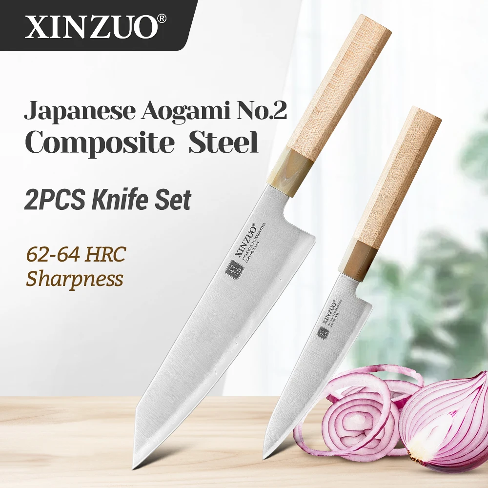 Набор кухонных ножей XINZUO 5,3 дюйма + 8,4-дюймовый нож-бука Aogami No 2, 3-слойная обложка, изысканная упаковка в подарочной коробке из дерева павловнии
Набор кухонных ножей XINZUO 5,3 дюйма + 8,4-дюймовый нож-бука Aogami No 2, 3-слойная обложка, изысканная упаковка в подарочной коробке из дерева павловнии