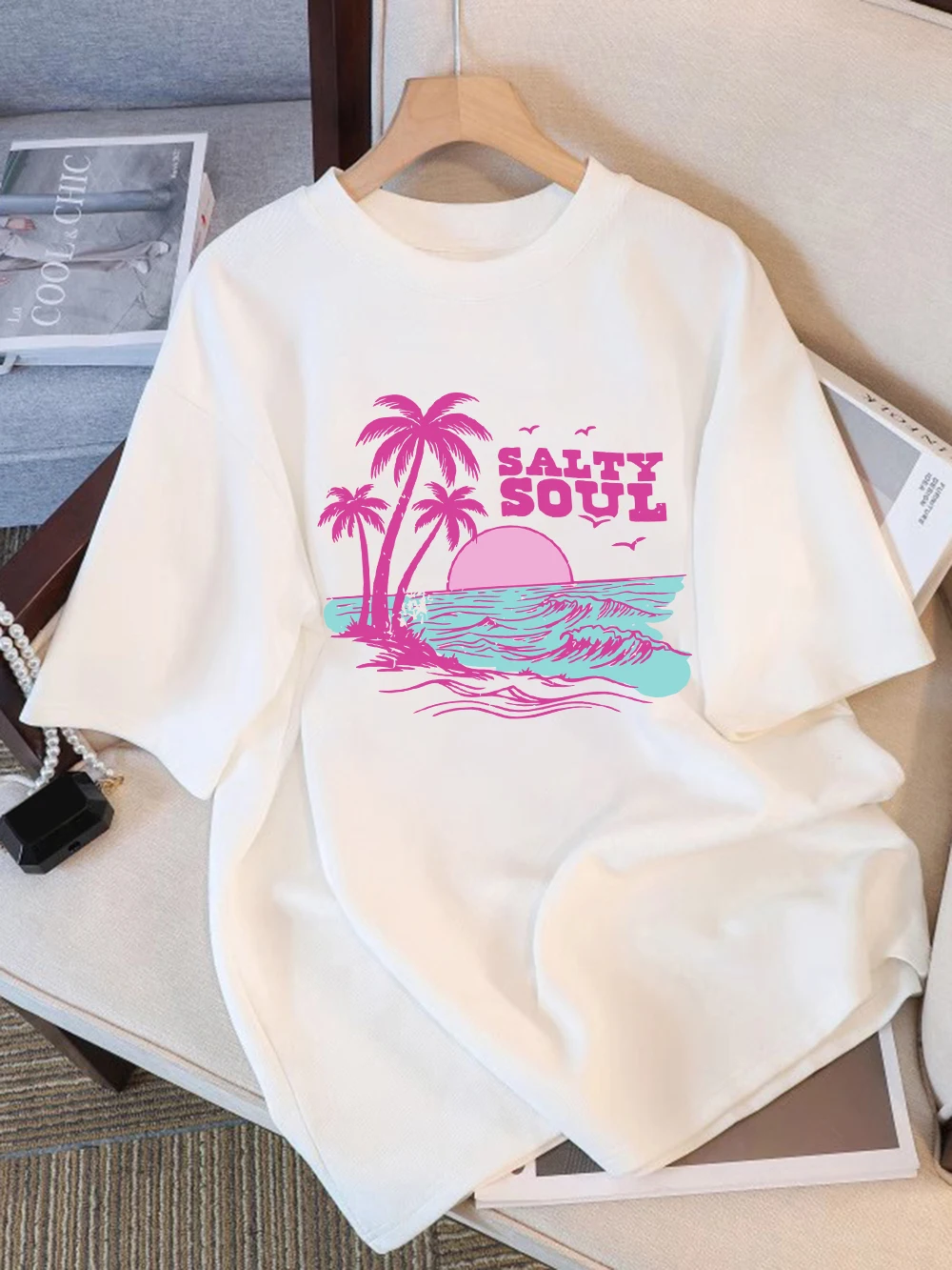 100% Cotton Women T-Shirt Summer Salty Soul Waves Beach Coconut Trees Prints T Shirt Soft Loose O-Neck Tops Casual Woman Clothes
100% Cotton Women T-Shirt Summer Salty Soul Waves Beach Coconut Trees Prints T Shirt Soft Loose O-Neck Tops Casual Woman Clothes