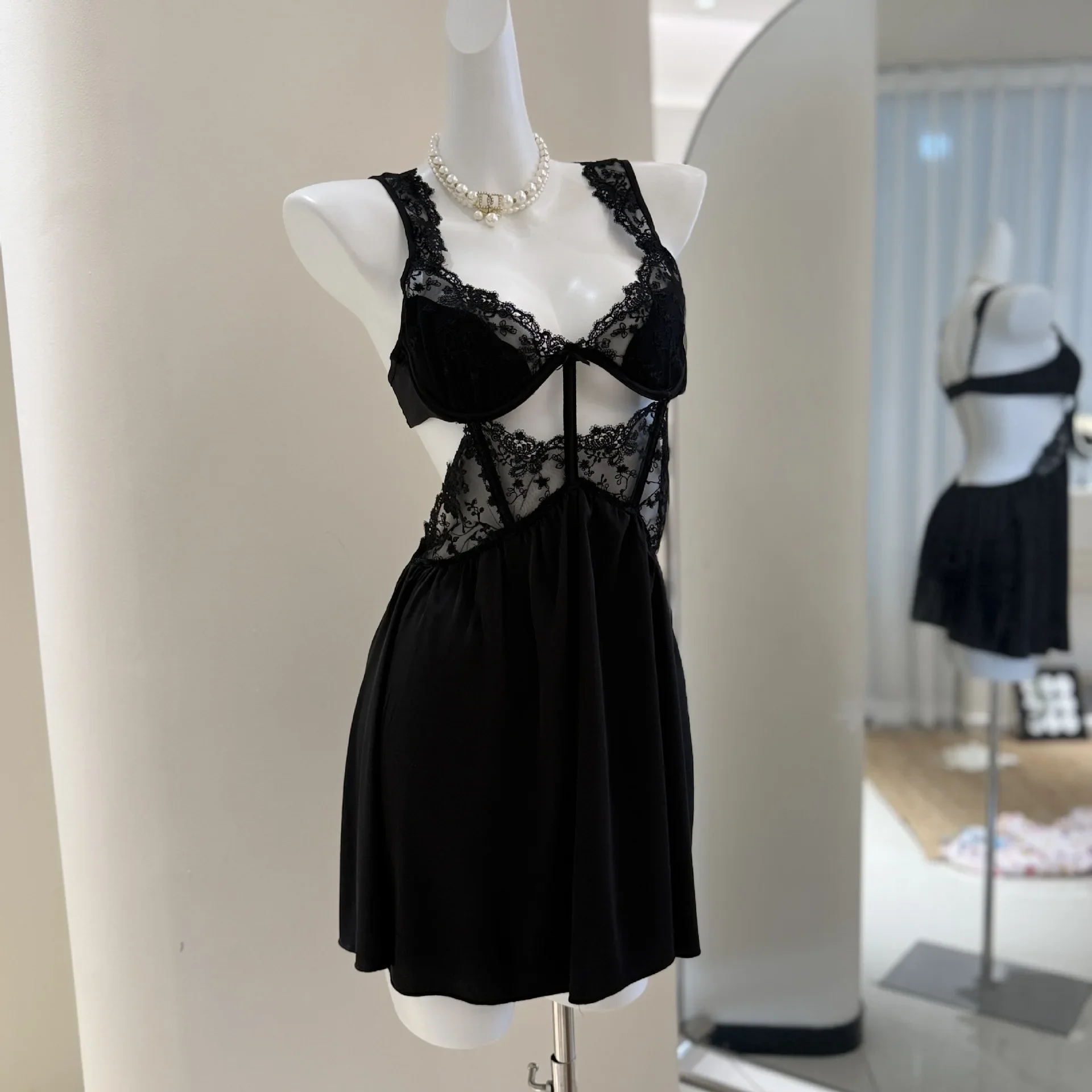 Сексуальная лоскутная кружевная ночная рубашка, сорочка, одежда для сна, летнее интимное белье из ледяного шелка, домашняя одежда, женская одежда для дома, ночная рубашка