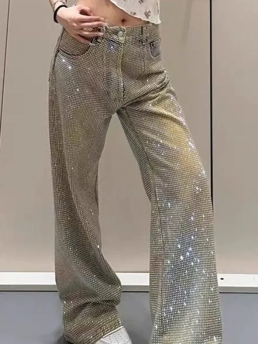 High Waist Straight Leg Jeans Women's Vintage Diamond Embellished Loose Fit Slimming Versatile Wide Leg Pants Casual Style
High Waist Straight Leg Jeans Women's Vintage Diamond Embellished Loose Fit Slimming Versatile Wide Leg Pants Casual Style