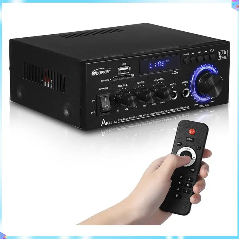 N93R Woopker Audio Amplifier Ak45 Pro Bluetooth Bass Speaker Support 820W Max Output 90-240V Input 50W+50W Upgrade Remote
N93R Woopker Audio Amplifier Ak45 Pro Bluetooth Bass Speaker Support 820W Max Output 90-240V Input 50W+50W Upgrade Remote