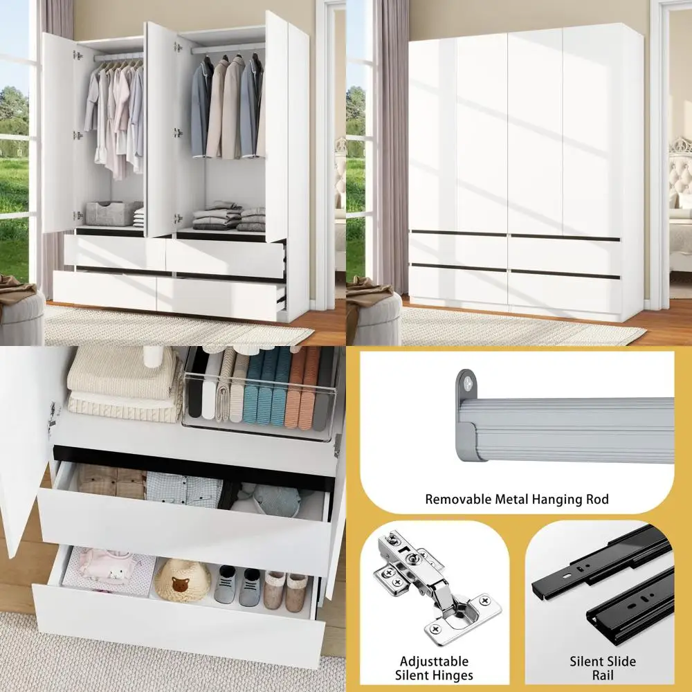 75 Modern Bedroom Armoire with 4 Drawers, Hanging Storage and Rod
75 Modern Bedroom Armoire with 4 Drawers, Hanging Storage and Rod