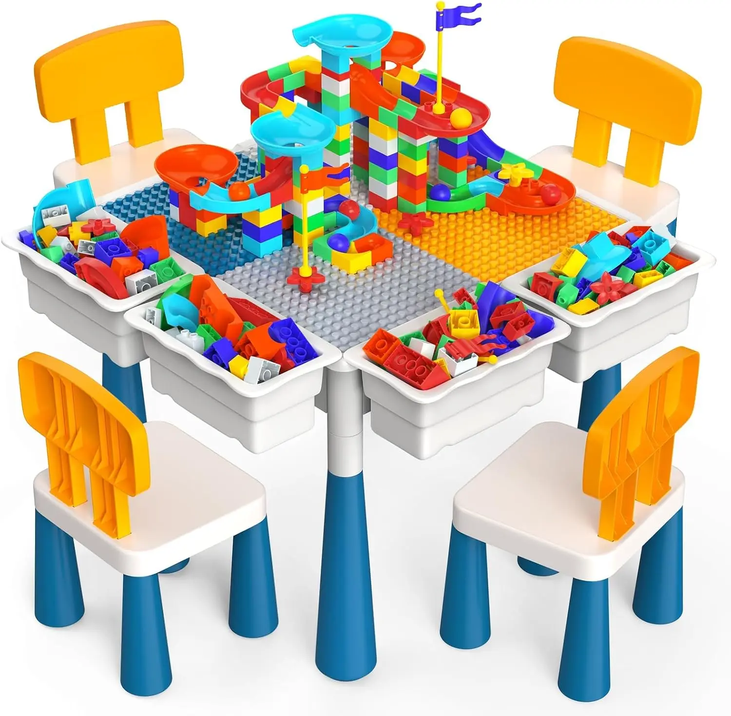 Toddlers Activity Table 7 in 1 Kids Activity Tables and 4 Chairs with 152Pcs Large Marble Run Building Blocks, Sand/Water Tables
Toddlers Activity Table 7 in 1 Kids Activity Tables and 4 Chairs with 152Pcs Large Marble Run Building Blocks, Sand/Water Tables