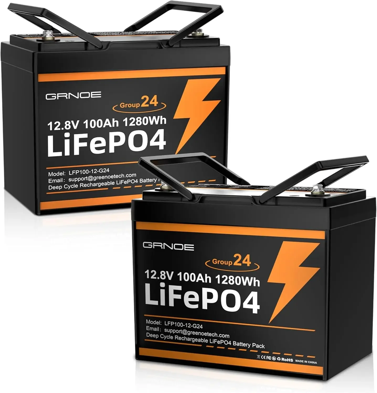 2 Pack 12V 100Ah LiFePO4 Batteries, Ultra-Light 21.9lb Each, 15000+ Cycles, 4S4P Expandable, Built-in 100A BMS, Group 24 Lithium
2 Pack 12V 100Ah LiFePO4 Batteries, Ultra-Light 21.9lb Each, 15000+ Cycles, 4S4P Expandable, Built-in 100A BMS, Group 24 Lithium