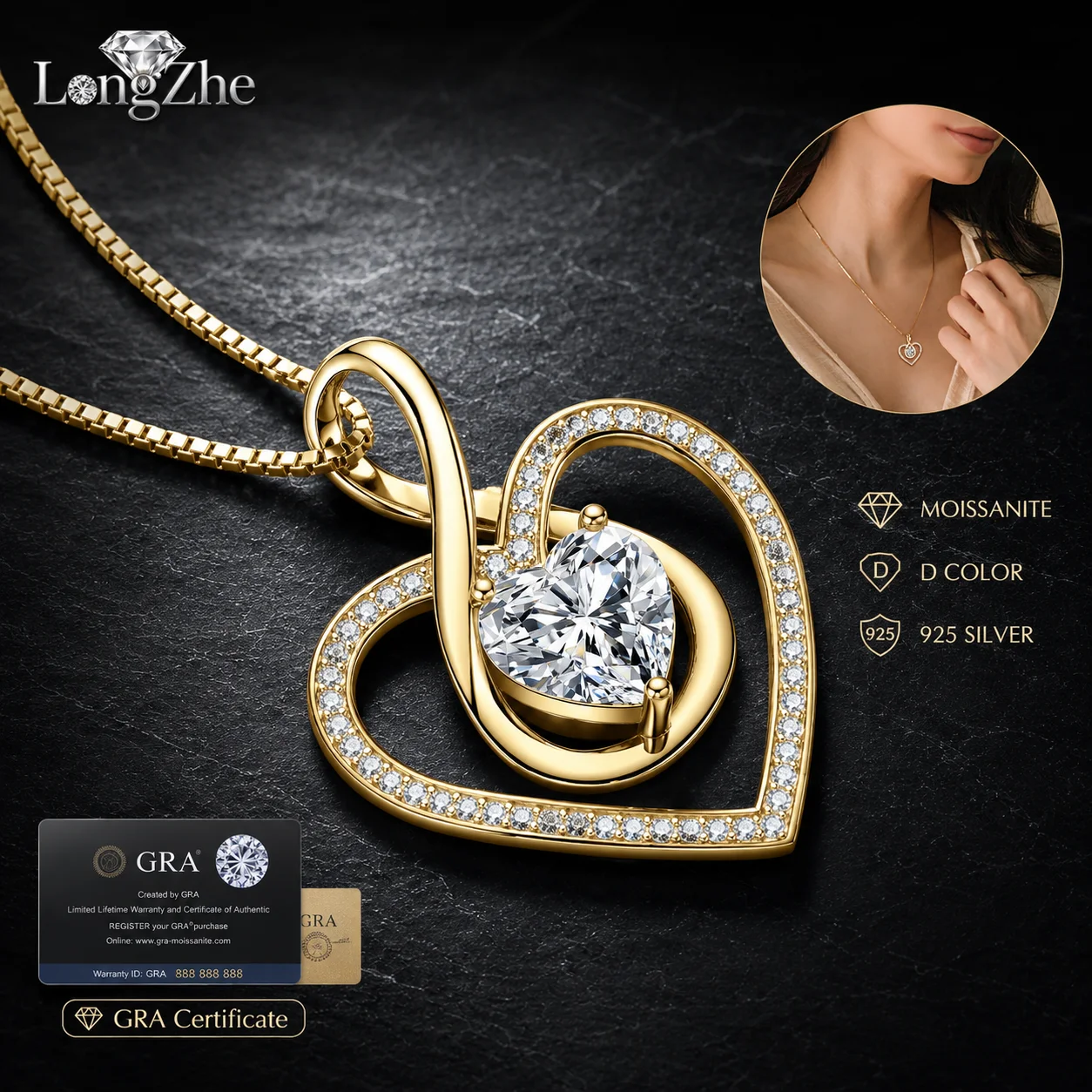 S925 Silver Infinite Love Moissanite Necklace Heart Halo Pendant White Gold or Gold Tone Wedding Birthday Jewelry for Women
S925 Silver Infinite Love Moissanite Necklace Heart Halo Pendant White Gold or Gold Tone Wedding Birthday Jewelry for Women