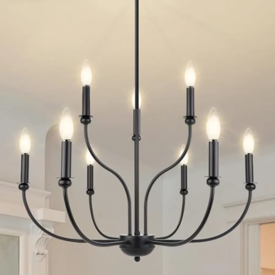 Black Chandelier 9-Light Farmhouse Chandelier 27In Dining Room Light Fixture Rustic Candle Pendant Light for Kitchen Island Liv
Black Chandelier 9-Light Farmhouse Chandelier 27In Dining Room Light Fixture Rustic Candle Pendant Light for Kitchen Island Liv