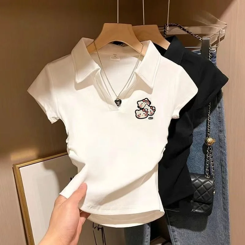 Women's Short T-Shirt Short-Sleeved Hello Kitty Slim White Printed Waist-Hugging Y2Kpolo Shirt Versatile Tops Crop Top T-Shirt
Women's Short T-Shirt Short-Sleeved Hello Kitty Slim White Printed Waist-Hugging Y2Kpolo Shirt Versatile Tops Crop Top T-Shirt