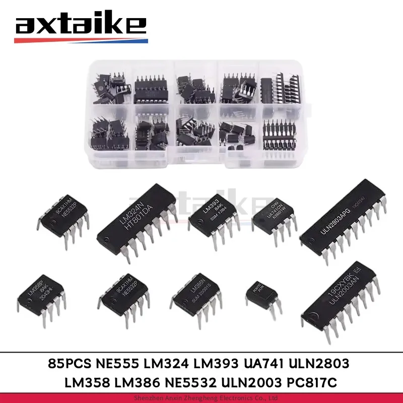 85PCS 10 Types NE555P LM324 LM393 UA741 ULN2803 LM358 LM386 NE5532 ULN2003 PC817C Integrated Circuit DIP IC Combination Chip Kit
85PCS 10 Types NE555P LM324 LM393 UA741 ULN2803 LM358 LM386 NE5532 ULN2003 PC817C Integrated Circuit DIP IC Combination Chip Kit