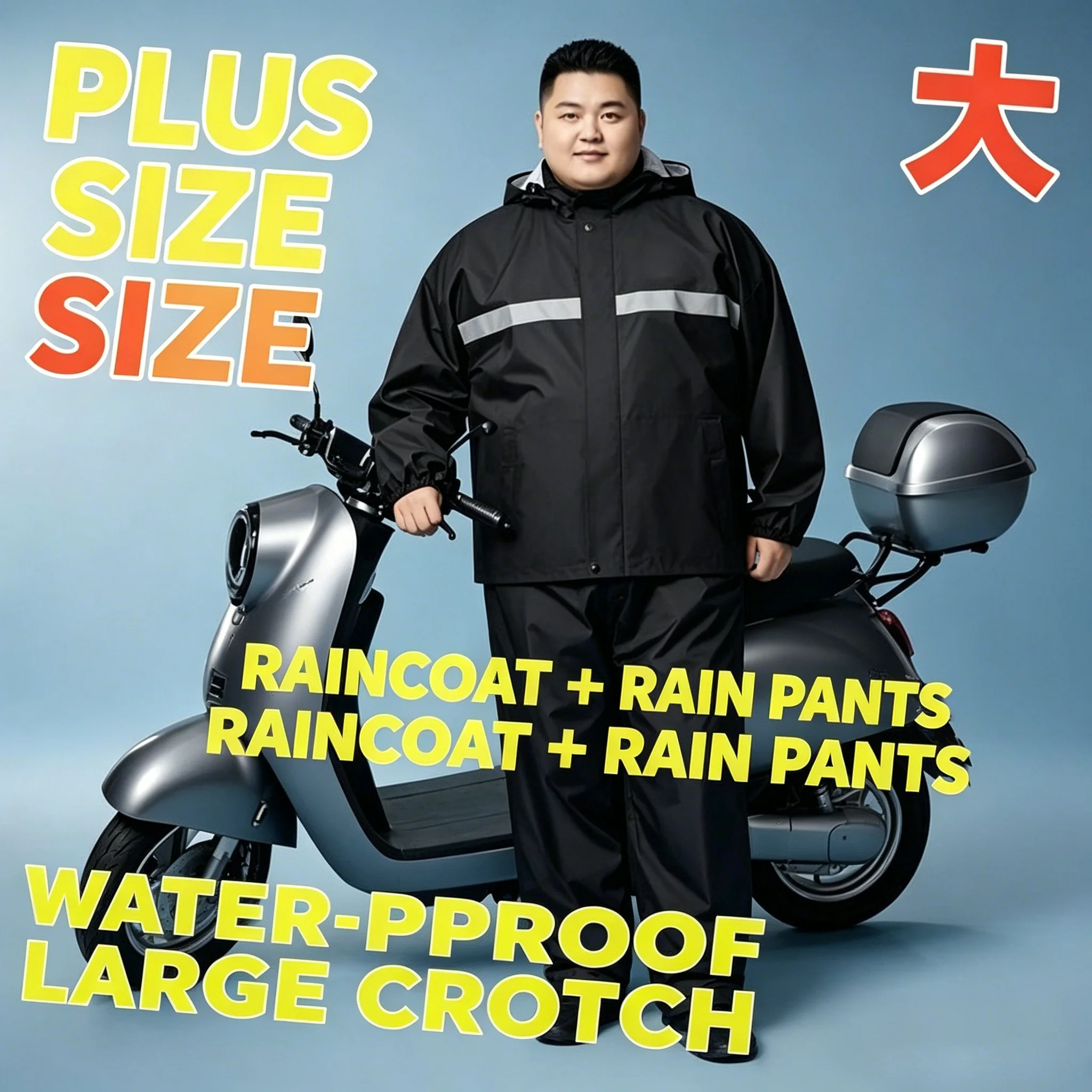Motorcycle raincoat and rain pants with added fat and enlarged set split type fat reflective rainproof suit for outdoor use
Motorcycle raincoat and rain pants with added fat and enlarged set split type fat reflective rainproof suit for outdoor use