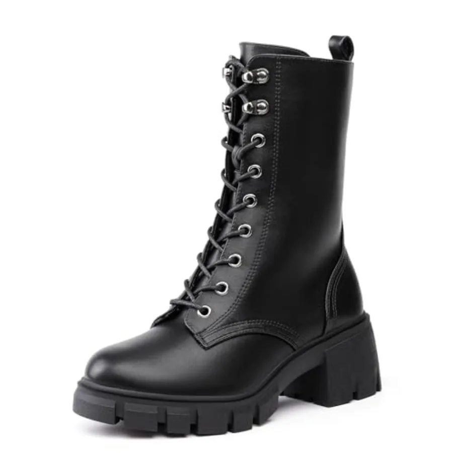 IN3 Platform Combat Boots for Women Mid Calf Lace Up Boots Lug Sole Low Chunky Block Heel Boots Closed Round Toe Side Zipper Bo
IN3 Platform Combat Boots for Women Mid Calf Lace Up Boots Lug Sole Low Chunky Block Heel Boots Closed Round Toe Side Zipper Bo