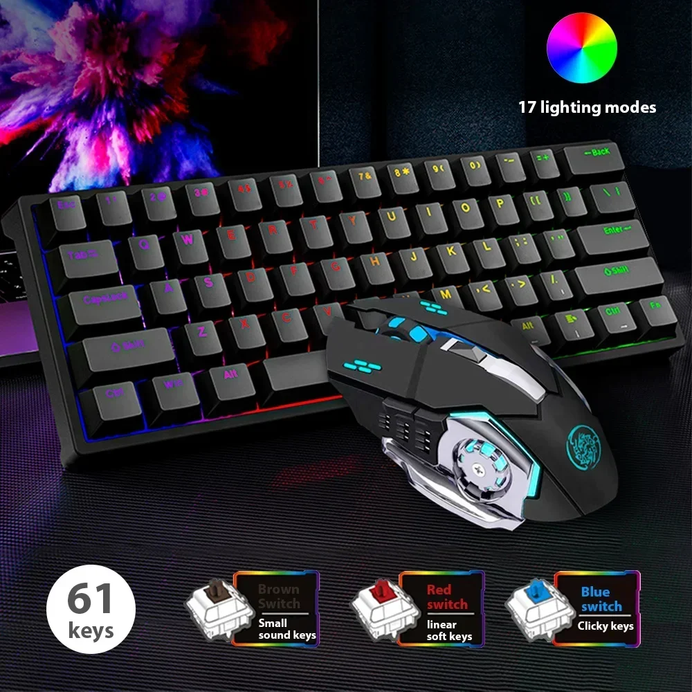 61 Keys Mechanical Keyboard Wired USB Mechanical Keyboard LED Wireless Mouse for Computer Laptop Mechanical Keyboard Mouse Set
61 Keys Mechanical Keyboard Wired USB Mechanical Keyboard LED Wireless Mouse for Computer Laptop Mechanical Keyboard Mouse Set