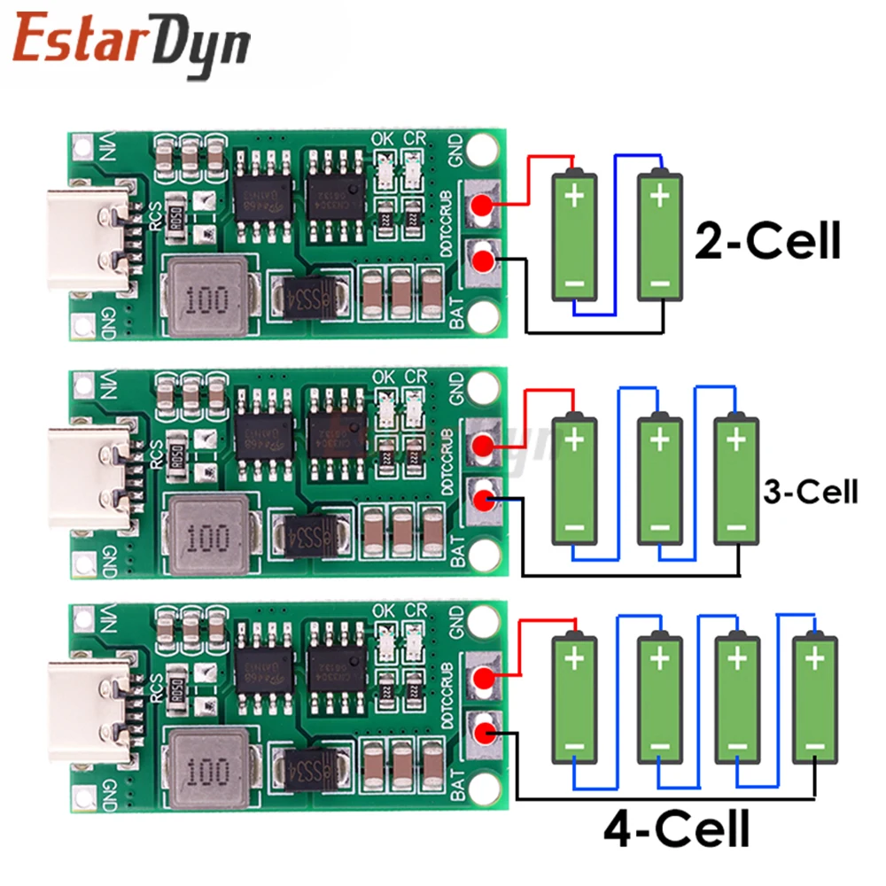 Estardyn 2S 3S 4S Type-C Step Up Boost Li-Ion LiPo Charger Module 8.4V/12.6V/16.8V for 18650 7.4V 11.1V 14.8V Li-Ion LiPo DIY
Estardyn 2S 3S 4S Type-C Step Up Boost Li-Ion LiPo Charger Module 8.4V/12.6V/16.8V for 18650 7.4V 11.1V 14.8V Li-Ion LiPo DIY