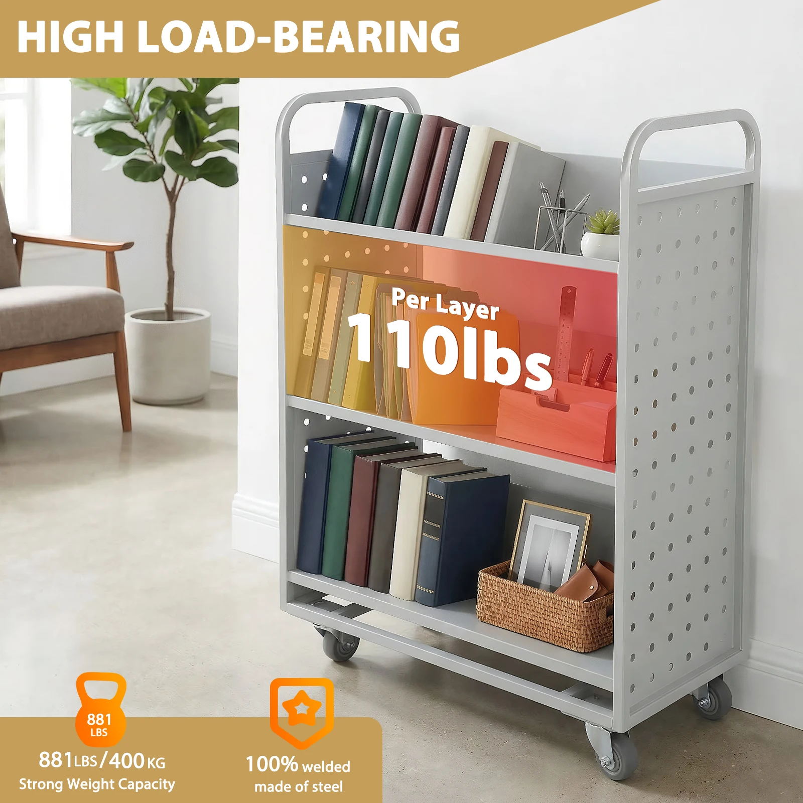 Rolling Book Cart Slanted Single Sided Library Book Truck with Swivel Lockable Casters for Library Office Archive Room
Rolling Book Cart Slanted Single Sided Library Book Truck with Swivel Lockable Casters for Library Office Archive Room