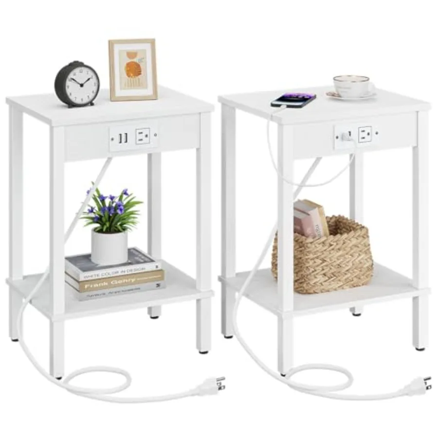 Side Table with Charging Station of End Tables with USB Port and Outlets Nightstands with 2-Tier Storage Shelves Sofa Table for
Side Table with Charging Station of End Tables with USB Port and Outlets Nightstands with 2-Tier Storage Shelves Sofa Table for