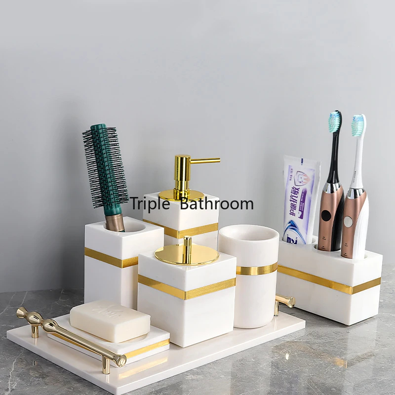 Аксессуары для ванной комнаты из белого натурального мрамора, роскошный золотой дозатор мыла, ватный тампон, контейнер, поднос, душевой набор
Аксессуары для ванной комнаты из белого натурального мрамора, роскошный золотой дозатор мыла, ватный тампон, контейнер, поднос, душевой набор