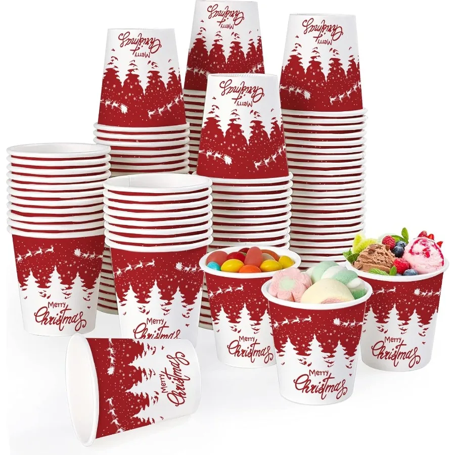 100 шт. рождественские бумажные стаканчики Рождественские одноразовые кофейные чашки на 9 унций со снежинкой и рождественскими елками для горячего шоколадного кофе
100 шт. рождественские бумажные стаканчики Рождественские одноразовые кофейные чашки на 9 унций со снежинкой и рождественскими елками для горячего шоколадного кофе