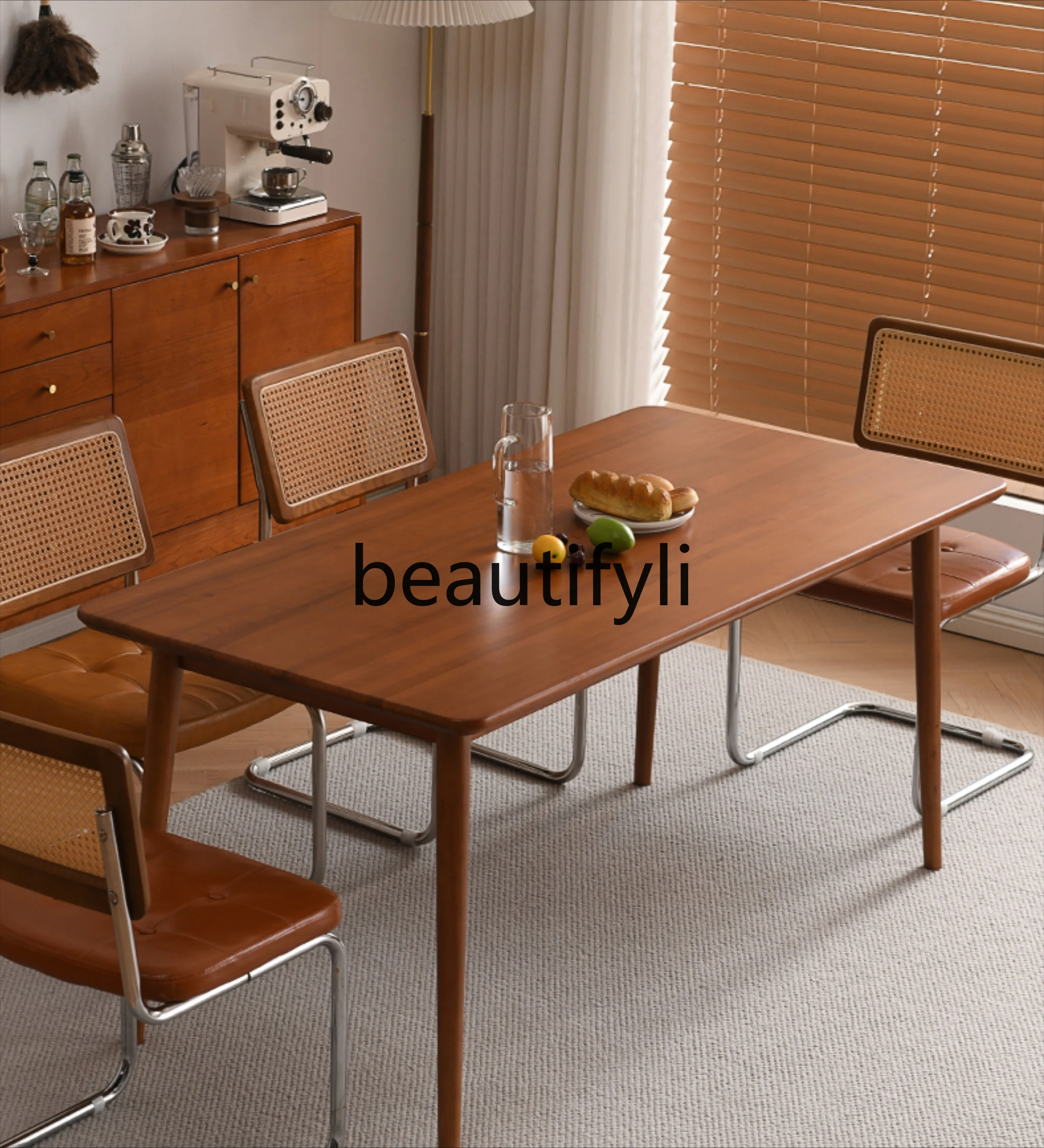 Nordic solid wood dining table retro rectangular small dining table small apartment table and chair combination
Nordic solid wood dining table retro rectangular small dining table small apartment table and chair combination