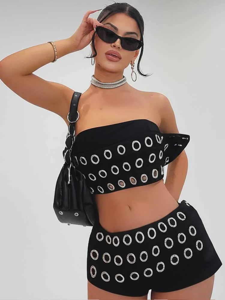 MCDV Punk Style Women Hollow Out Two Piece Set y2k Strapless Crop Top Mini Bodycon Shorts Fashion Sexy Nightclub Hipster Outfits
MCDV Punk Style Women Hollow Out Two Piece Set y2k Strapless Crop Top Mini Bodycon Shorts Fashion Sexy Nightclub Hipster Outfits
