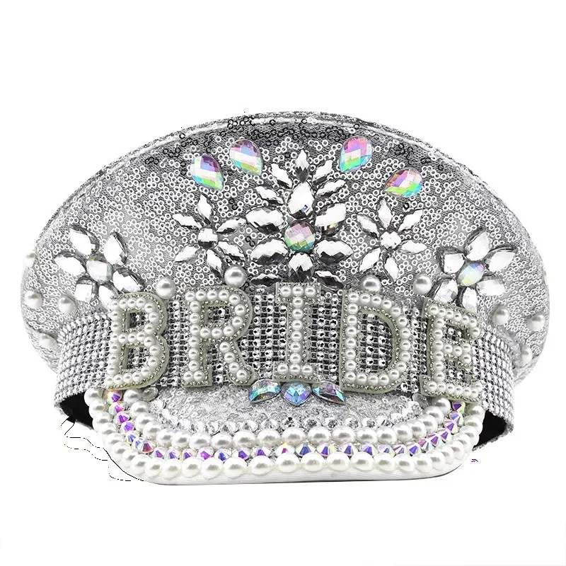 Y New ladies' letter pearl wedding hat, silver glitter inlaid with diamonds, photography hat, duckbill hat, performance hat
Y New ladies' letter pearl wedding hat, silver glitter inlaid with diamonds, photography hat, duckbill hat, performance hat