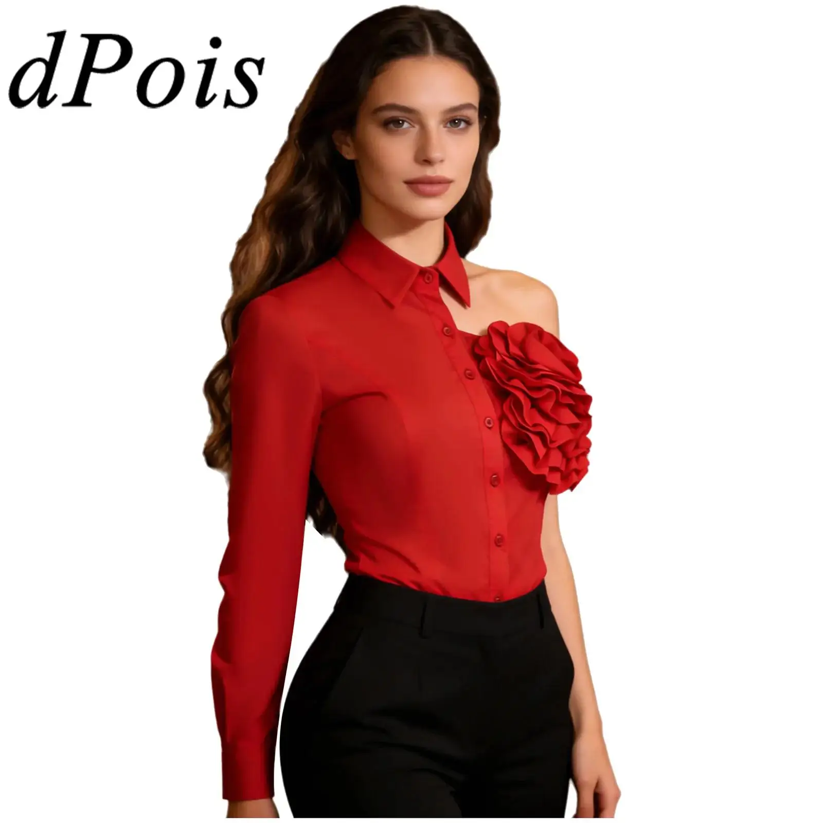 Fashion Womens Shirts 3d Flower Applique One Shoulder Shirt Single Long Sleeve Lapel Button-down Cutout Asymmetrical Blouse Tops
Fashion Womens Shirts 3d Flower Applique One Shoulder Shirt Single Long Sleeve Lapel Button-down Cutout Asymmetrical Blouse Tops