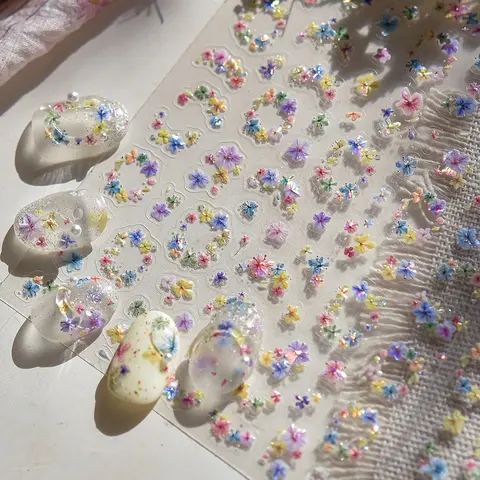 Colored Floral Plant 5D Dried Flower Petal Garland Wreath Nail Art Sticker French Shiny Self Adhesive Decoration Manicure Decal